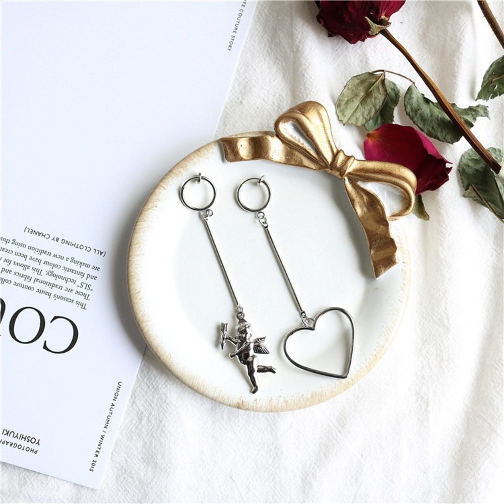 Cupid’s Arrow & Heart Dangle Earrings Silver - Picture 2 of 3
